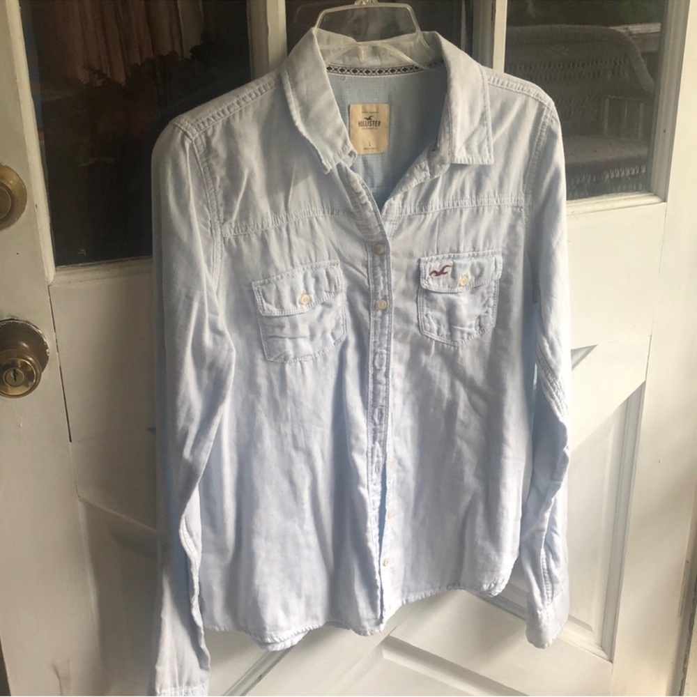 NWT Vintage Hollister long sleeve button up shirt. Light blue. Super Soft. Large - Picture 4 of 14